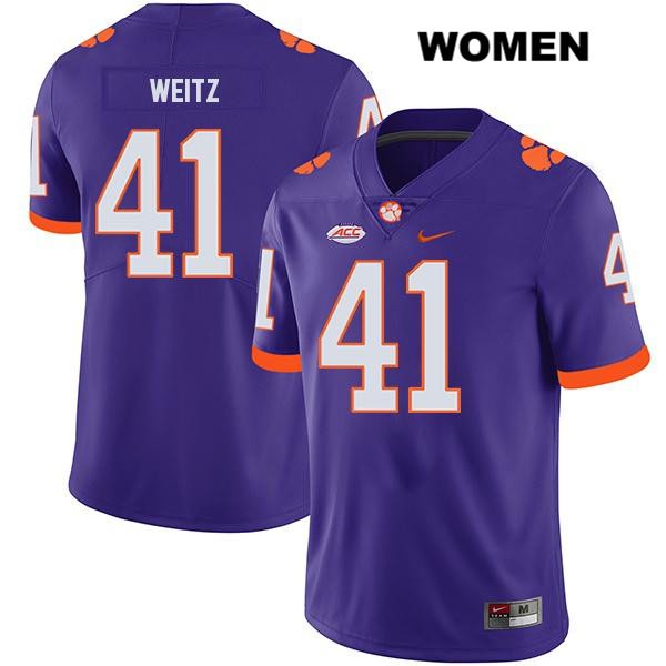 Women's Clemson Tigers #41 Jonathan Weitz Stitched Purple Legend Authentic Nike NCAA College Football Jersey LNO5146NB